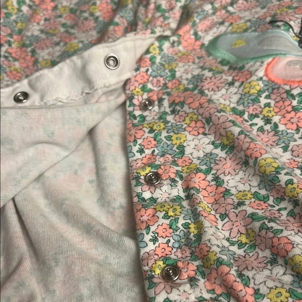 Carter's Pink and Green Floral Sleep Sacks with Ruffled Sleeves